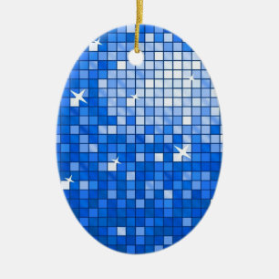 Disco Tiles Dark Blue Ornament Oval