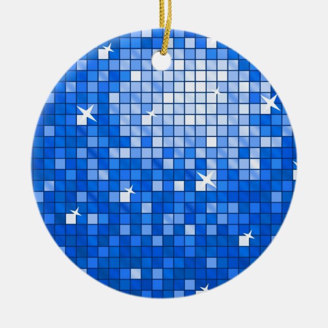Disco Tiles Dark Blue Ornament rund (Vorne)