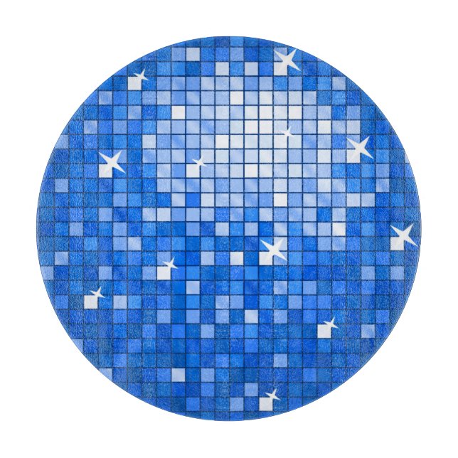 Disco Tiles Dark Blue Schneidebrett rund (Vorderseite)