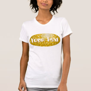 Disco Tiles "Gold" "Dein Text" Oval Ladys weiß T-Shirt