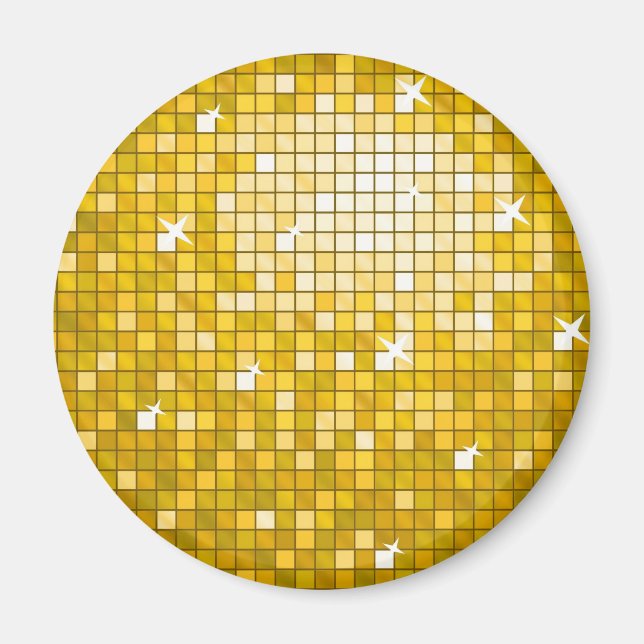 Disco Tiles "Gold" Kühlschrankmagnet rund um Magnet (Vorne)