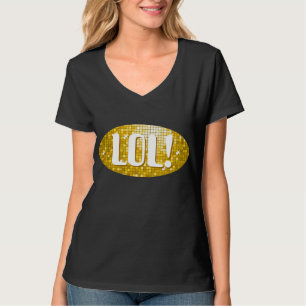 Disco Tiles Gold 'LOL!' Ladys v-Nacken schwarz T-Shirt