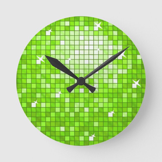 Disco Tiles Green Print Wanduhr (Vorderseite)