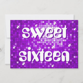 Disco Tiles Lila "16 . Geburtstag"-Amelia-Text Einladung