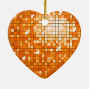 Disco Tiles Orange Ornament heart