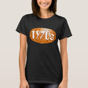 Disco Tiles Orange T - Shirt der 70er Jahre schwar