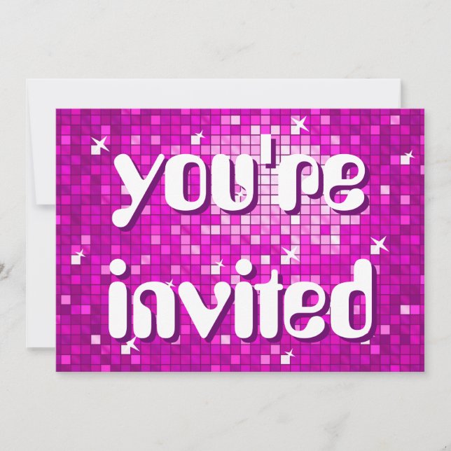 Disco Tiles Pink - Amelia-Text Einladung (Vorderseite)