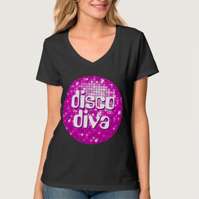 Disco Tiles Pink "disco diva" v-neck T - Shirt (Vorderseite)