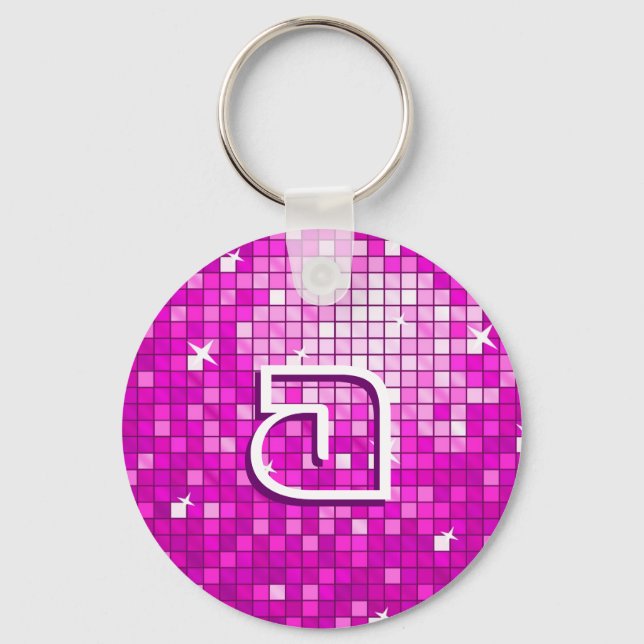 Disco Tiles Pink Schlüsselanhänger "monogram" rund (Vorderseite)