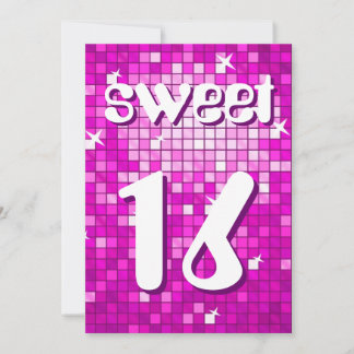 Disco Tiles Pink 'Sweet 16' Einladung Amelia Text
