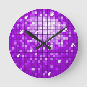 Disco Tiles Purple wall clock Runde Wanduhr