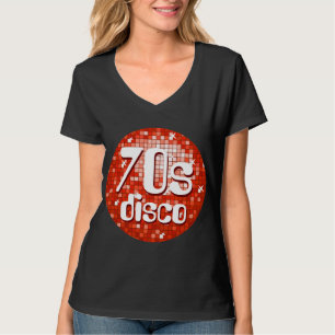 Disco Tiles Red '70er Disco' Ladys v-Nacken schwar T-Shirt
