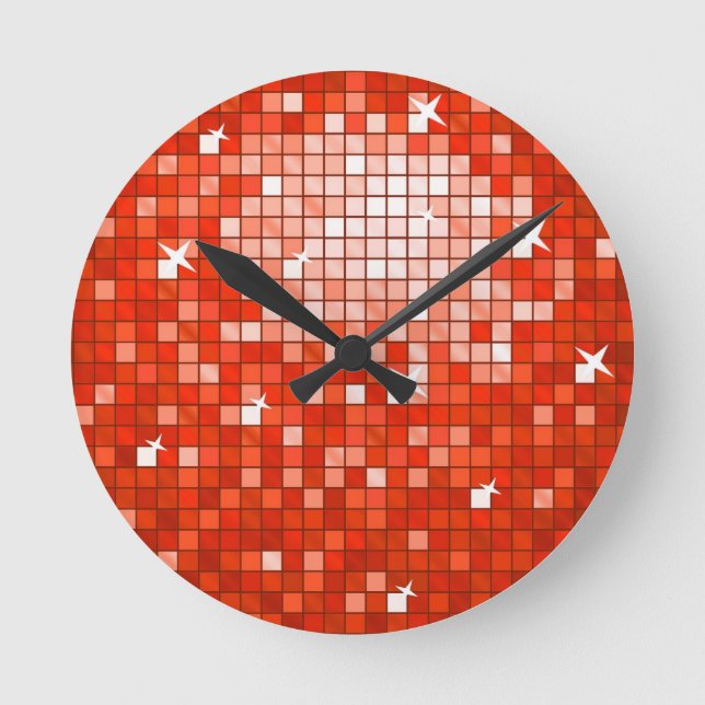 Disco Tiles Red Print Wanduhr (Vorderseite)
