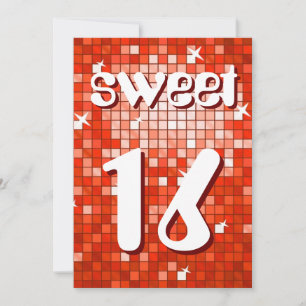 Disco Tiles Red 'Sweet 16' Einladung Amelia Text