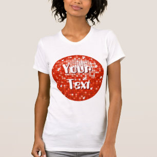 Disco Tiles Red 'Your Text' Round Ladys white T-Shirt