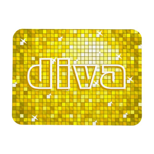 Disco Tiles Yellow 'diva' Premium Magnet (Horizontal)