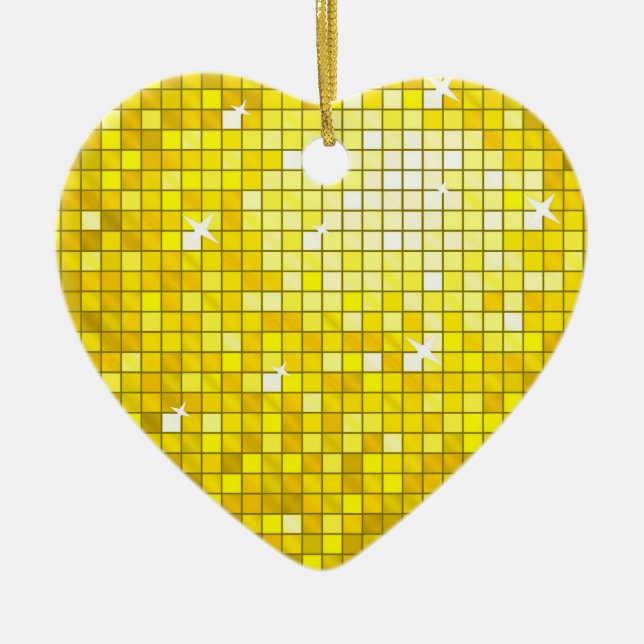 Disco Tiles Yellow Ornament heart (Vorne)