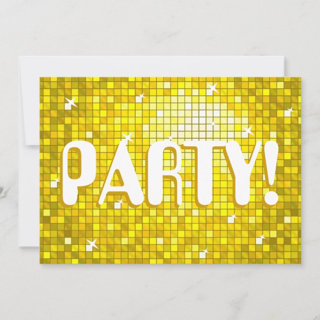 Disco Tiles Yellow 'PARTY' Einladung Amelia Text! (Vorderseite)