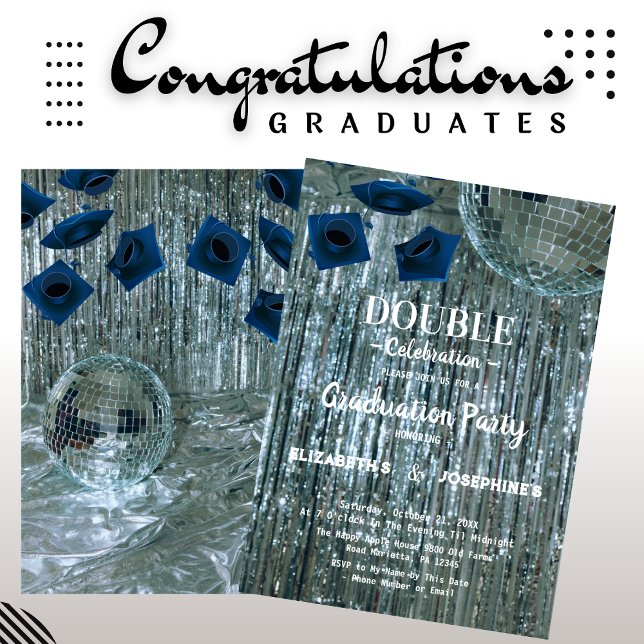 Disco Two Graduates Double Graduation Party 2025 Einladung (Von Creator hochgeladen)