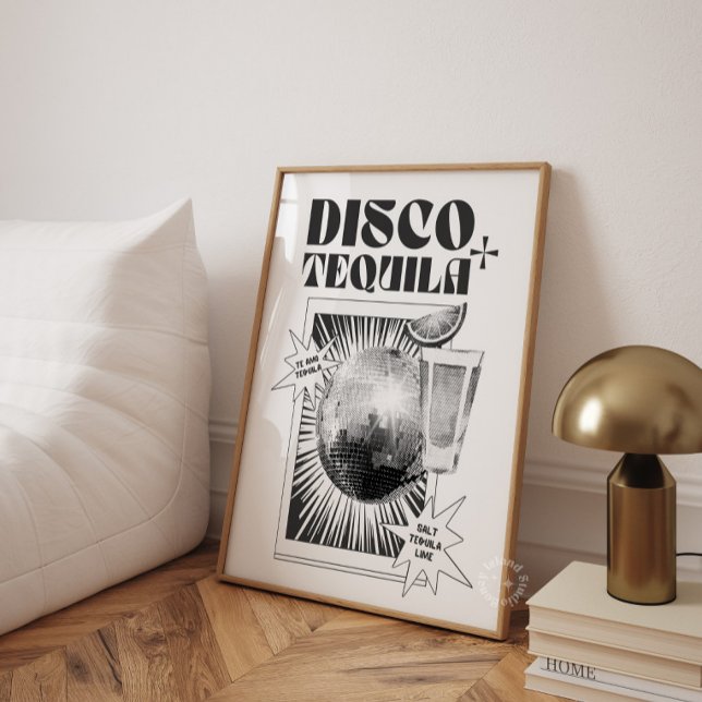 Disco- und Tequila-Barwagen-Plakat Poster (Disco and Tequila Bar Cart Poster)