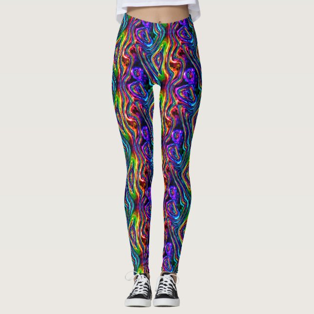 DISCO-VEREIN-NEONlicht-PARTY-Mosaikwellen Leggings (Vorderseite)