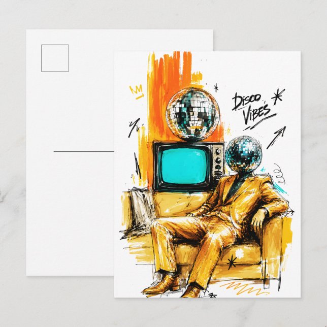 Disco-Vibes Retro 80er Disco-Kugel-Kunst Postkarte (Vorne/Hinten)