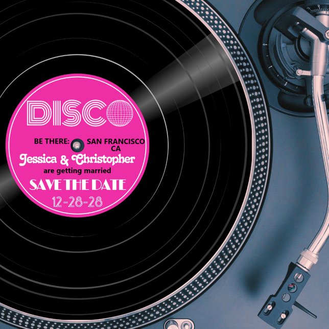 DISCO Vinyl Record - Groovy Lila Label Save The Date (Disco Vinyl Record Style Save the Date)