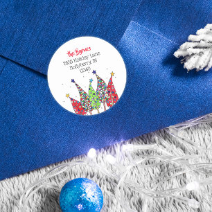 Disco-Weihnachtsbäume Rücksendeadresse Runder Aufkleber