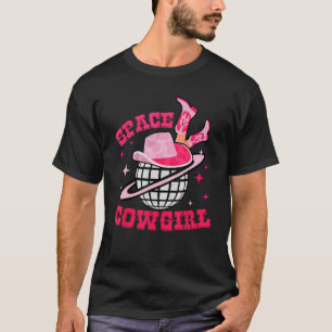 Disco Weltraum Cowgirl Western Retro Rosa Kuhleder T-Shirt