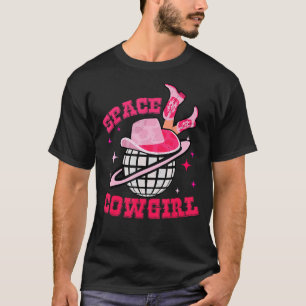 Disco Weltraum Cowgirl Western Retro Rosa Kuhleder T-Shirt