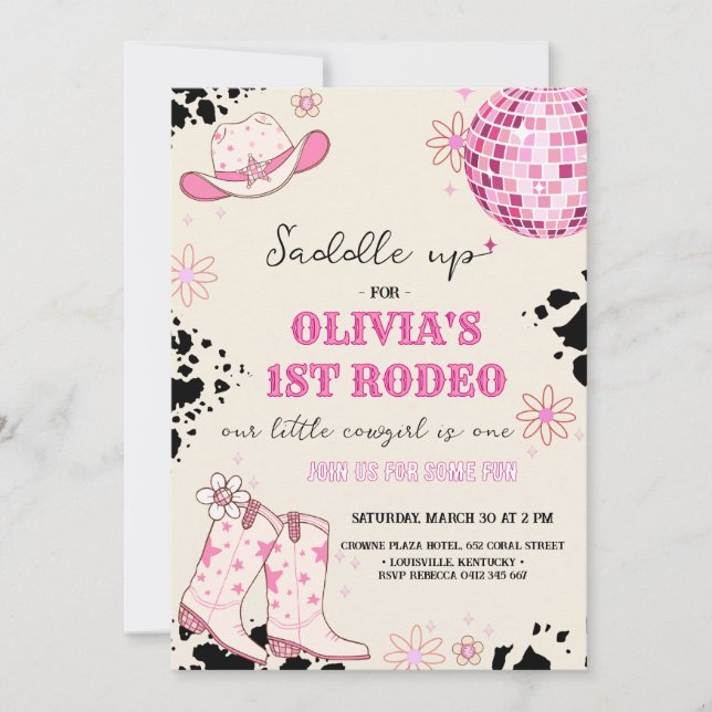 Disco Western Erster Geburtstag Einladung (Vorderseite)