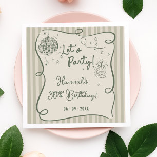 Disco Whimsical Hand Drawn Funky 30. Geburtstag Serviette