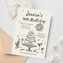 Disco Whimsical Hand Drawn Funky Birthday Party Einladung