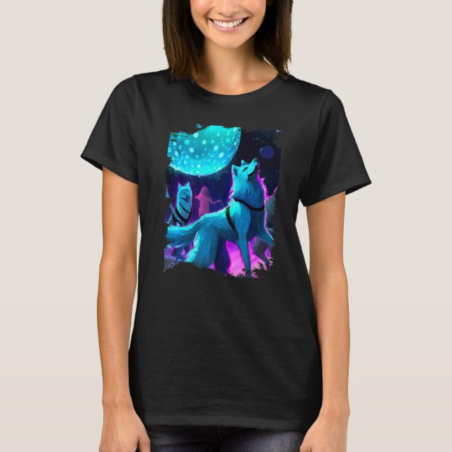 Disco-Wolf Wölfe Tanz-Rave T-Shirt (Vorderseite)