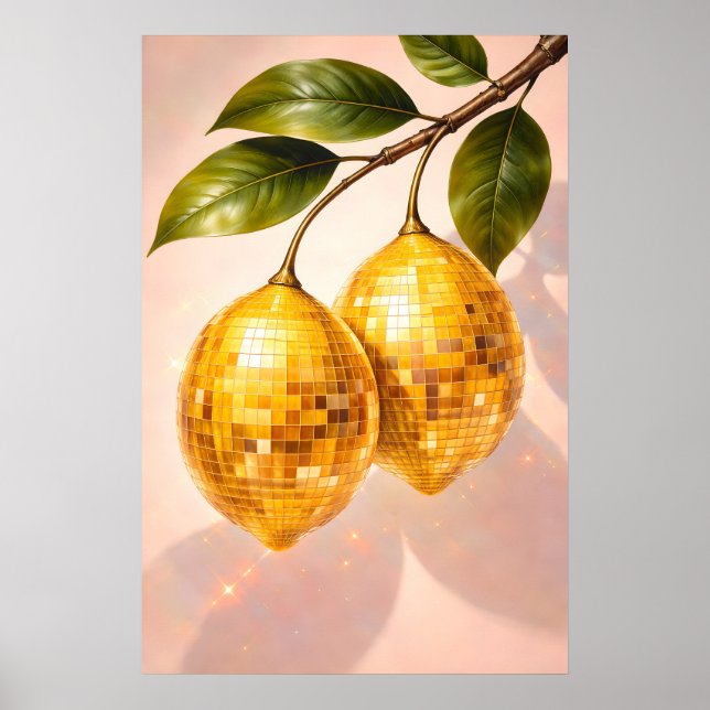 Disco-Zitronenposter, Retro-Discokugel-Fruchtkunst Poster (Vorne)