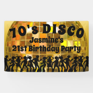 Disco zum Geburtstag Gold Glitzer Ball Banner