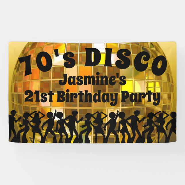 Disco zum Geburtstag | Gold Glitzer Ball Banner (Horizontal)