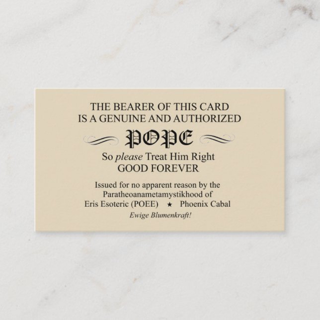 Discordian Papst Card (Phoenix-Kabaleversion) Visitenkarte (Vorderseite)
