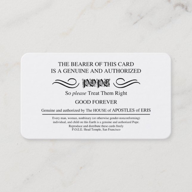 Discordian Pope Cards Visitenkarte (Vorderseite)