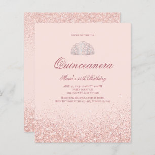 Discount Rose Gold Glitzer Quinceanera Einladung
