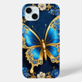 Diseño Elegante de Mariposa Dorada y Azul Case-Mate iPhone Hülle