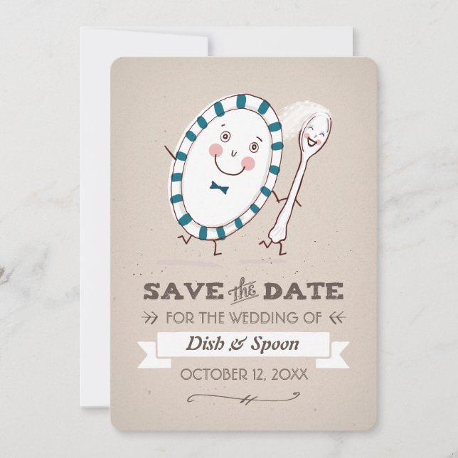 Dish läuft mit Spoon Wedding weg Speichern Sie das Save The Date (Vorderseite)