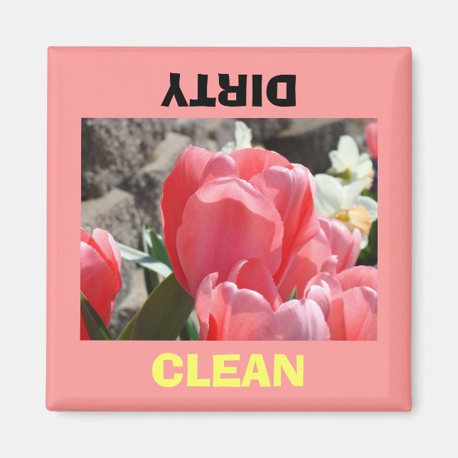 Dish Washer Magnete Dirty Clean Pink Tulips (Vorne)