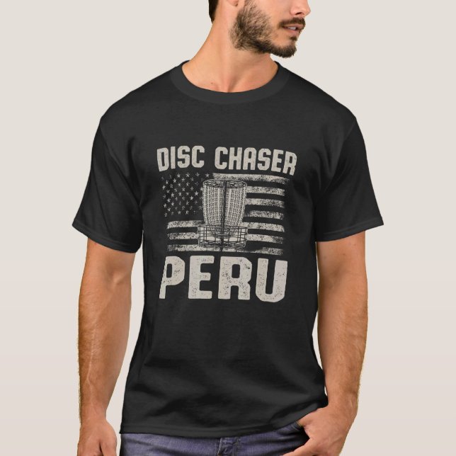 Disk Chaser Peru Funny Disk Golf Spaß Golfer Indi T-Shirt (Vorderseite)
