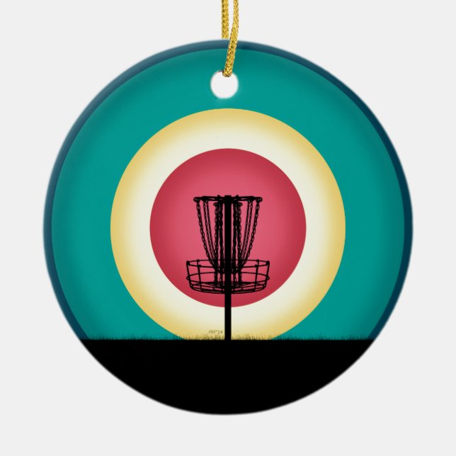 Disk Golf Basket Silhouette Keramik Ornament (Vorne)