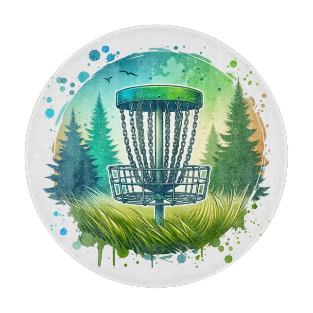 Disk Golf Basket und Pine Trees Blau und Grün Schneidebrett (Vorderseite)