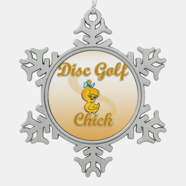 Disk Golf Chick Schneeflocken Zinn-Ornament (Vorderseite)