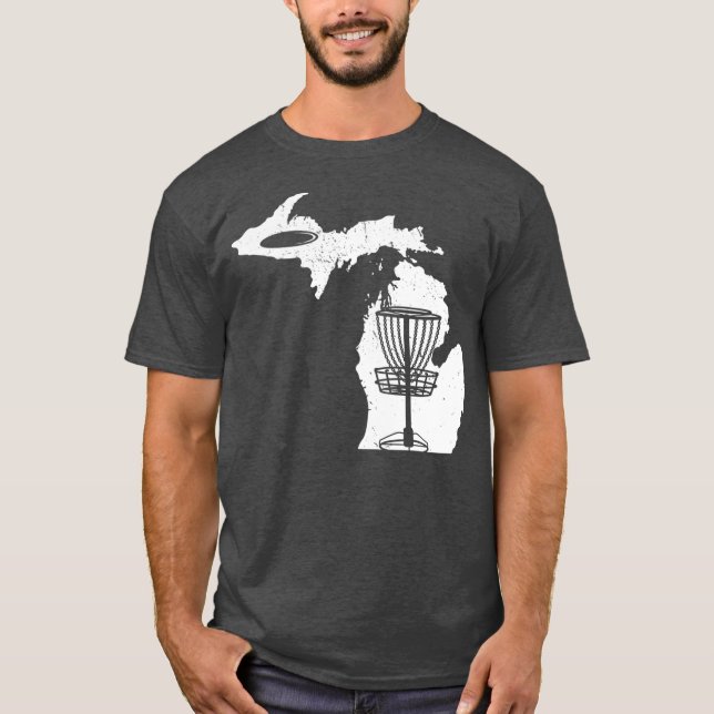 Disk Golf Lover Cooler Michigan Map Disk Golf Gesc T-Shirt (Vorderseite)