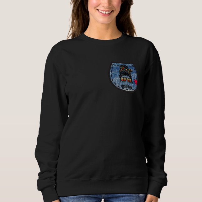 Disk Golf Mama Life Messy Bun Haare Brille Mütter Sweatshirt (Vorderseite)
