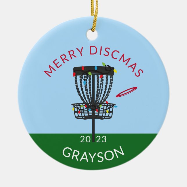 Disk Golf Merry Discmas Weihnachtsfeier Keramik Or Keramik Ornament (Vorne)